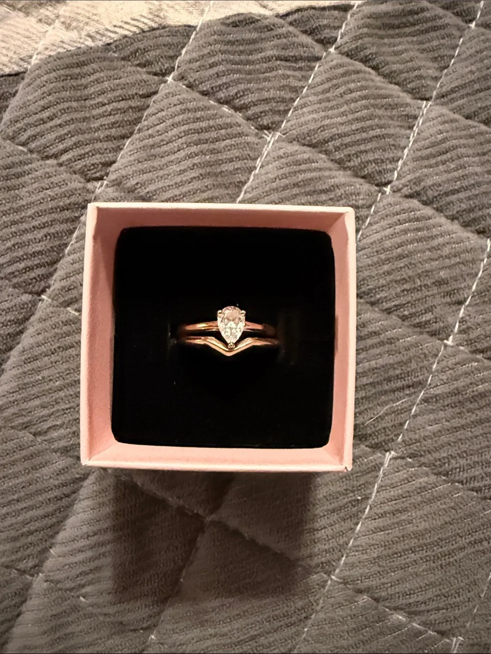 Rose Gold Pear-Cut Solitaire Ring with Matching Band